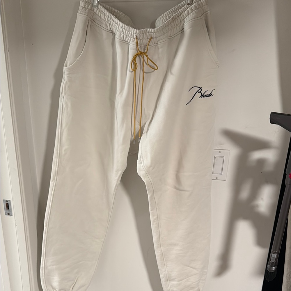 Rhude Cream Joggers with Gold Drawstring
